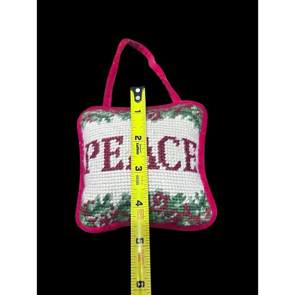 Vtg Needlepoint Peace Doorknob Mini Pillow Hanging Decoration Velvet Back As Is